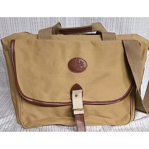 VTG Polo Ralph Lauren Shoulder Laptop Messenger Bag Leather Straps Canvas - Picture 3 of 10